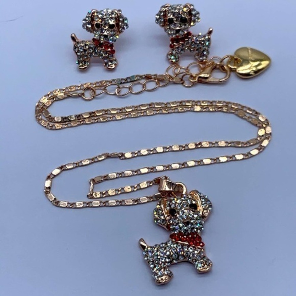 NEW puppy dog earrings & matching dog necklace